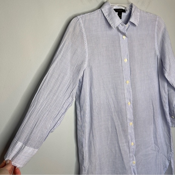J Crew Blue White Stripe Button Up Light Tunic Shirt Dress - Picture 4 of 9